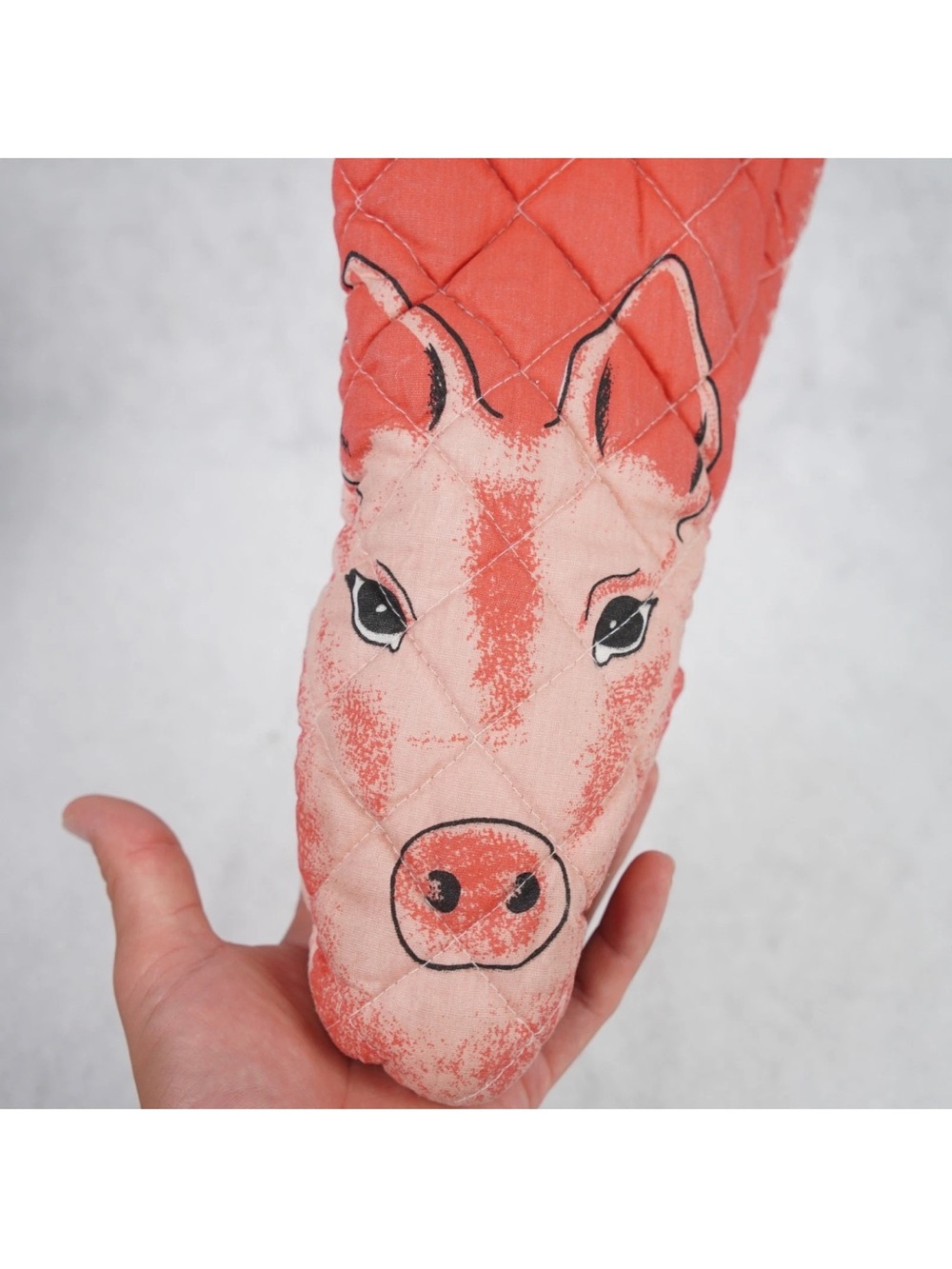 Vintage Pig Decorative Oven Mitt Pot Holder Quilted Pink Graphic Print - Picture 3 of 7